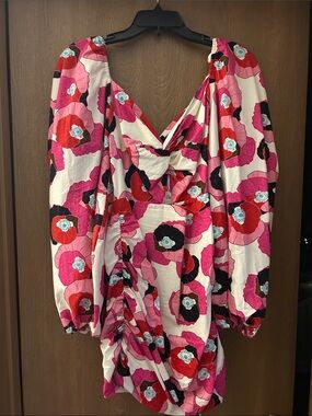 BCBG Women’s Pink Floral V-Neck Ruched Mini Dress